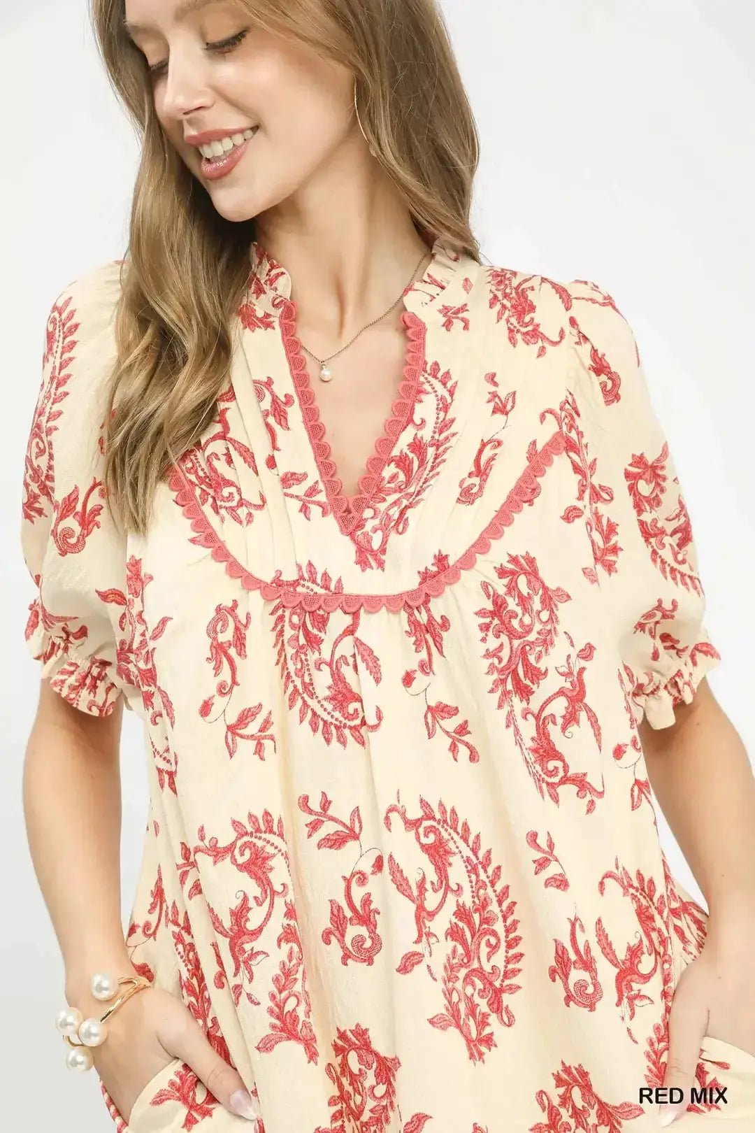 Umgee Paisley Print Scallop Trim Dress for Summer Boho Style - Fritsch & Co.