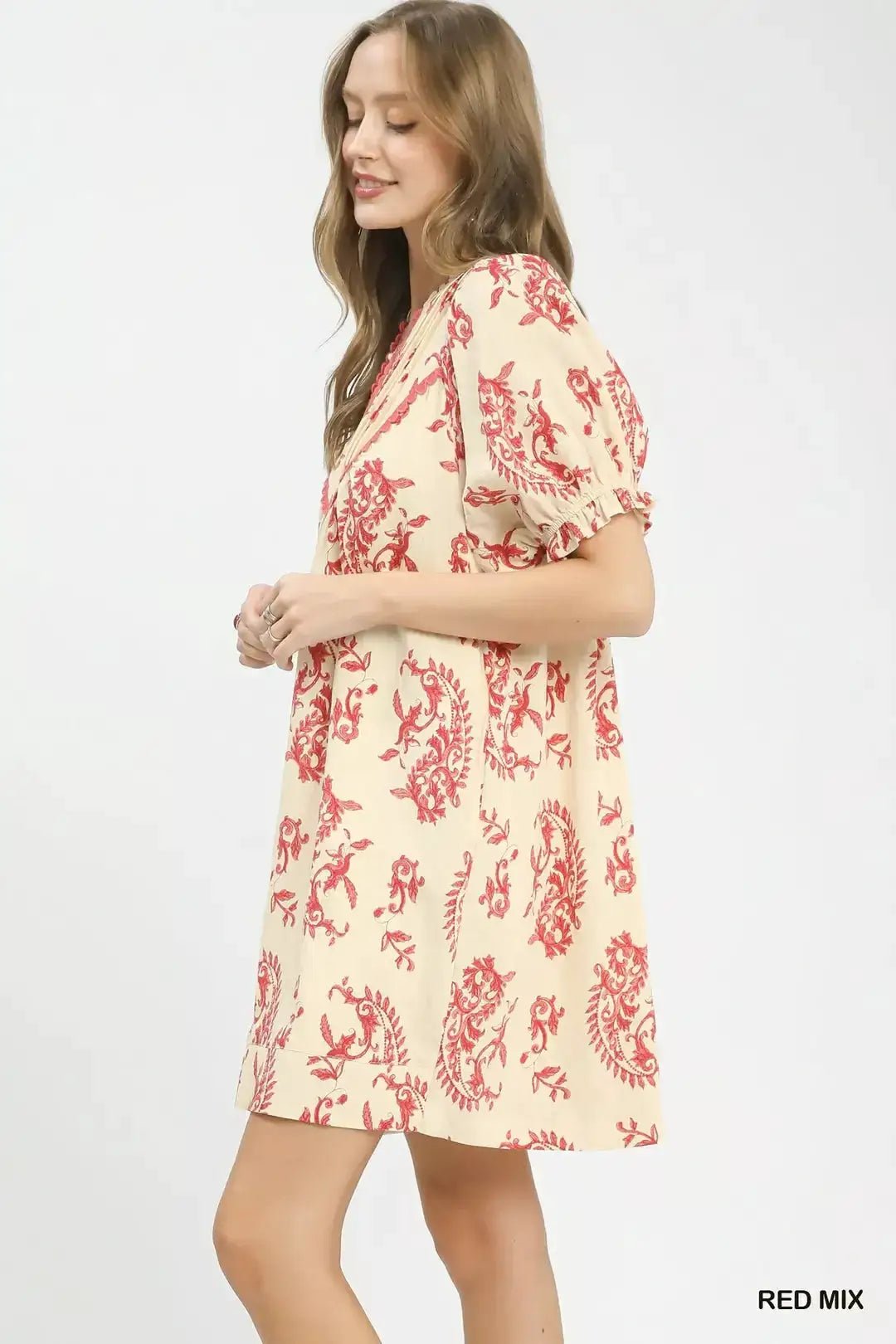 Umgee Paisley Print Scallop Trim Dress for Summer Boho Style - Fritsch & Co.