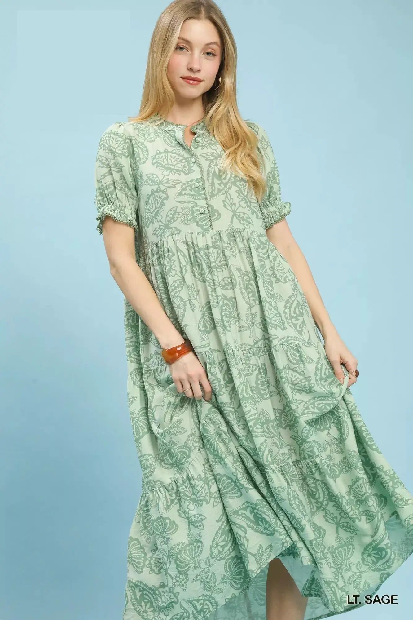 Umgee Paisley Print Tiered Midi Dress - Fritsch & Co.