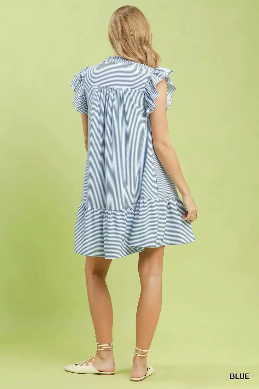 Umgee Ruffle Trim Stripe Flutter Sleeve Mini Dress - Fritsch & Co.
