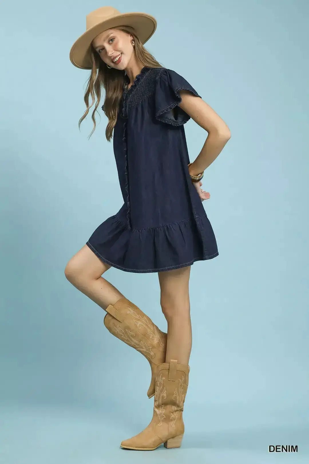 Umgee Ruffled Washed Denim Dress - Fritsch & Co.