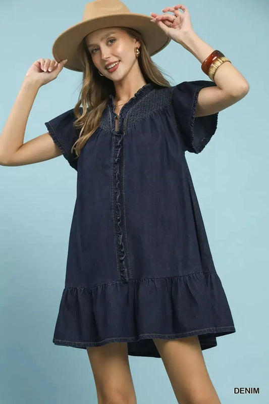 Umgee Ruffled Washed Denim Dress - Fritsch & Co.