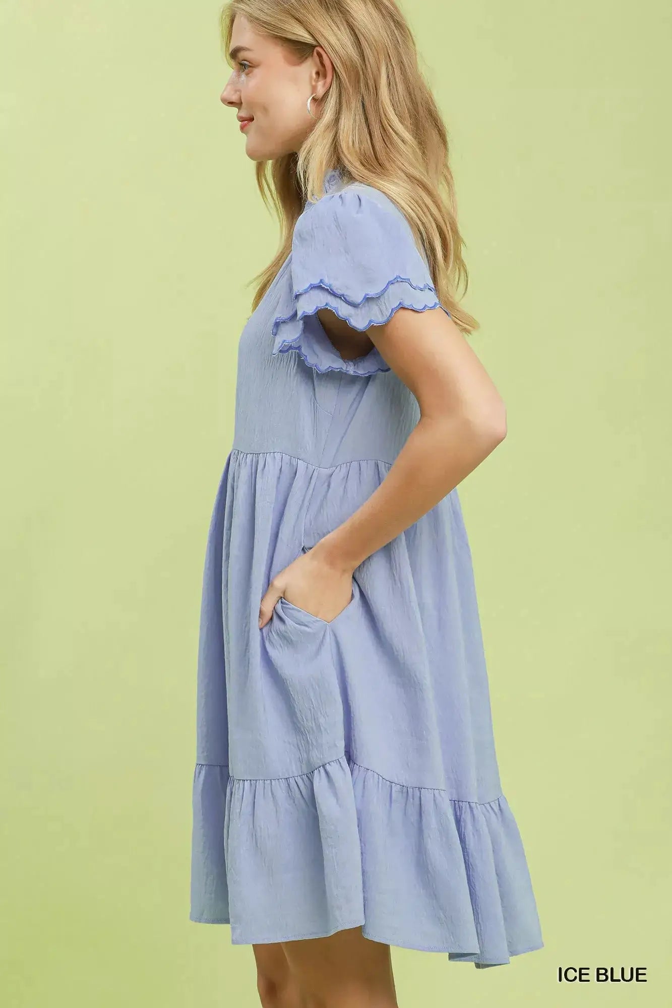 Umgee Scallop Flutter Sleeve Tiered Mini Dress - Fritsch & Co.