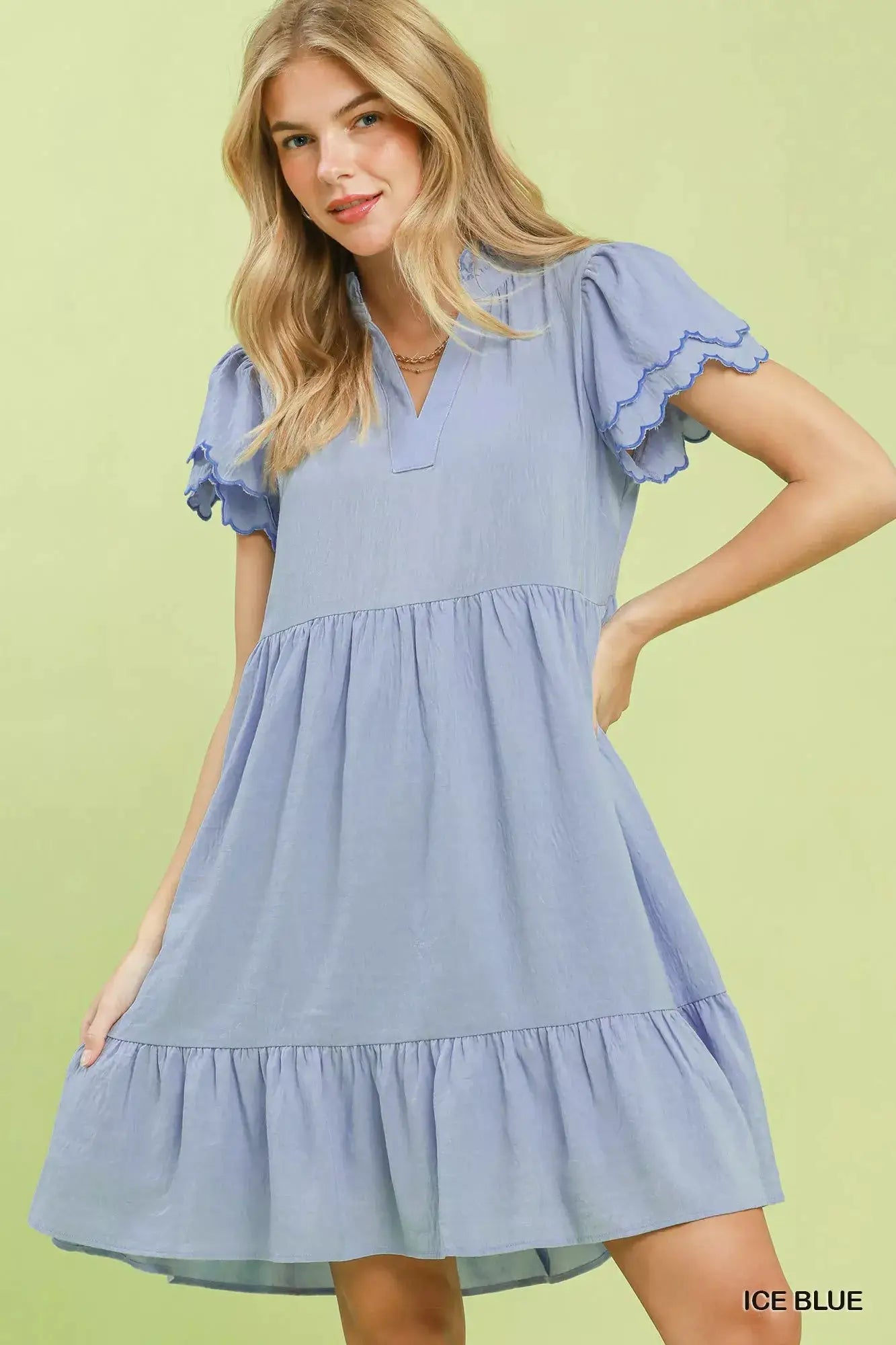 Umgee Scallop Flutter Sleeve Tiered Mini Dress - Fritsch & Co.