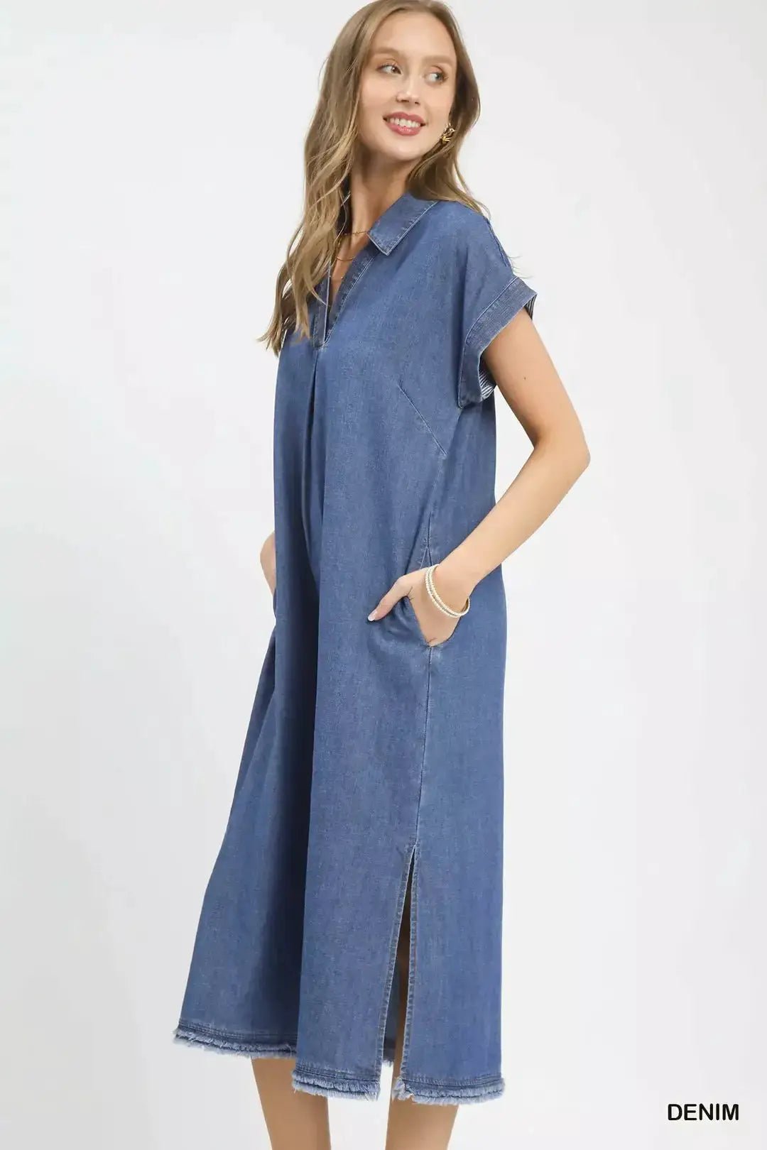 Umgee Stone Washed Collared Denim Midi Dress - Fritsch & Co.