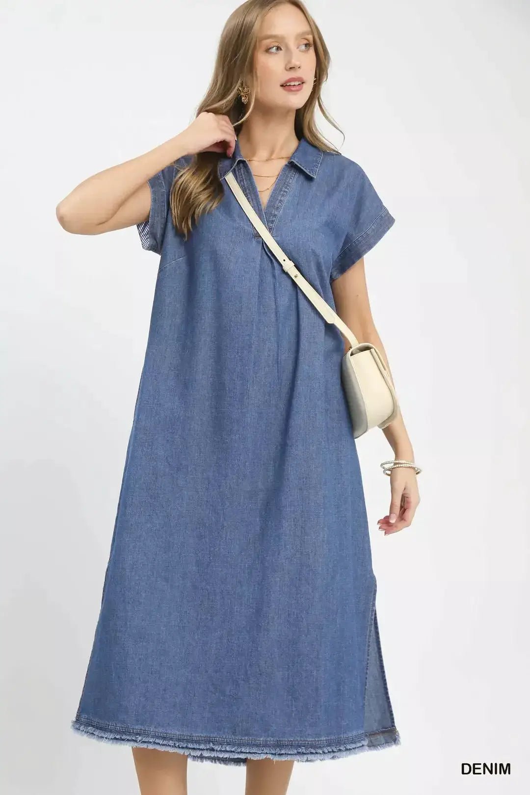 Umgee Stone Washed Collared Denim Midi Dress - Fritsch & Co.