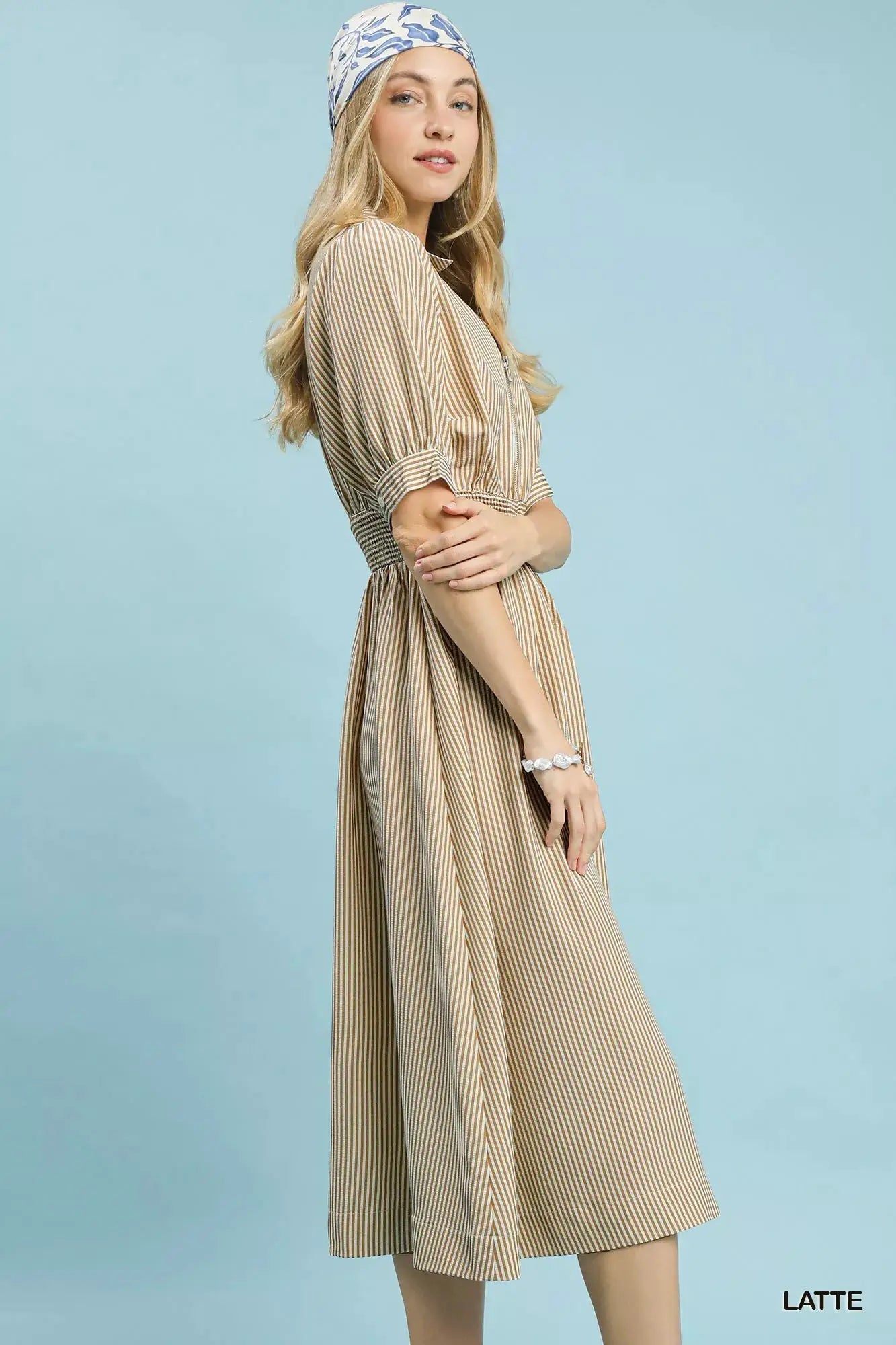 Umgee Striped Midi Dress with Front Zipper - Fritsch & Co.