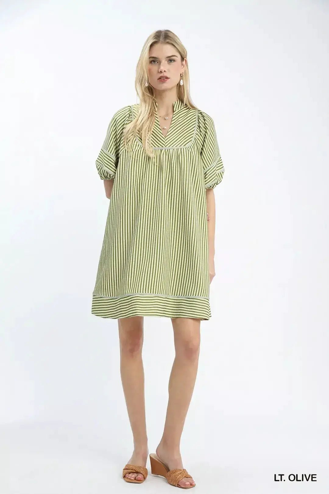 Umgee Striped Puff Sleeve Shift Dress - Fritsch & Co.