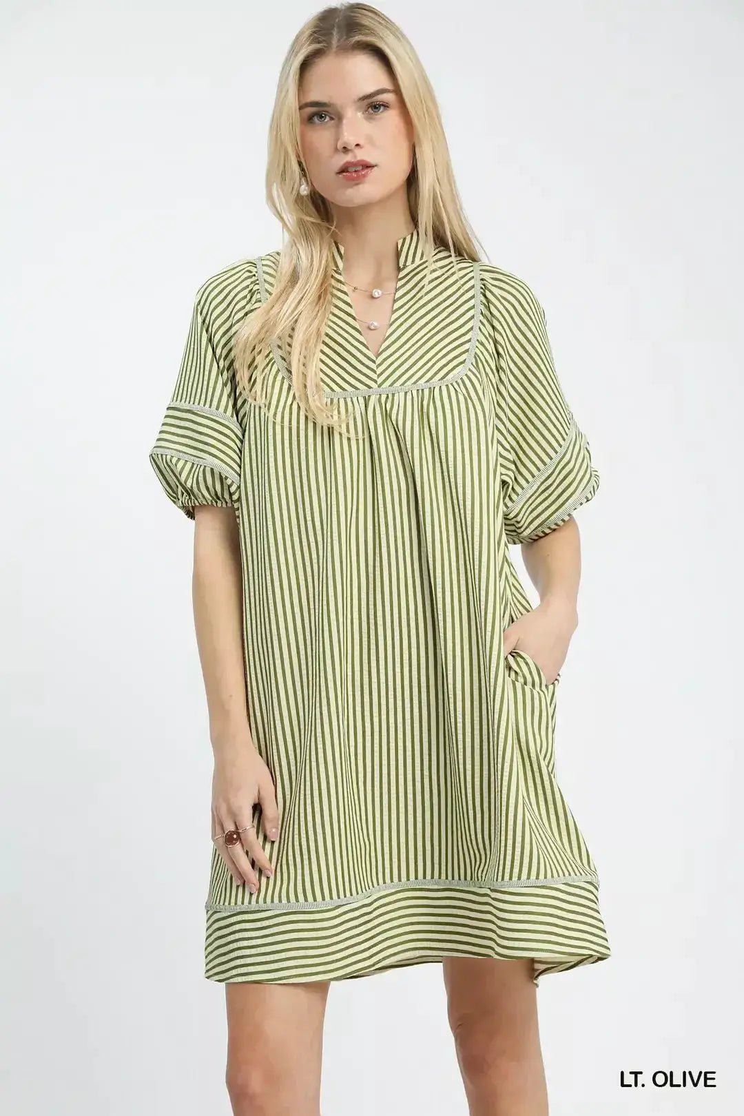 Umgee Striped Puff Sleeve Shift Dress - Fritsch & Co.