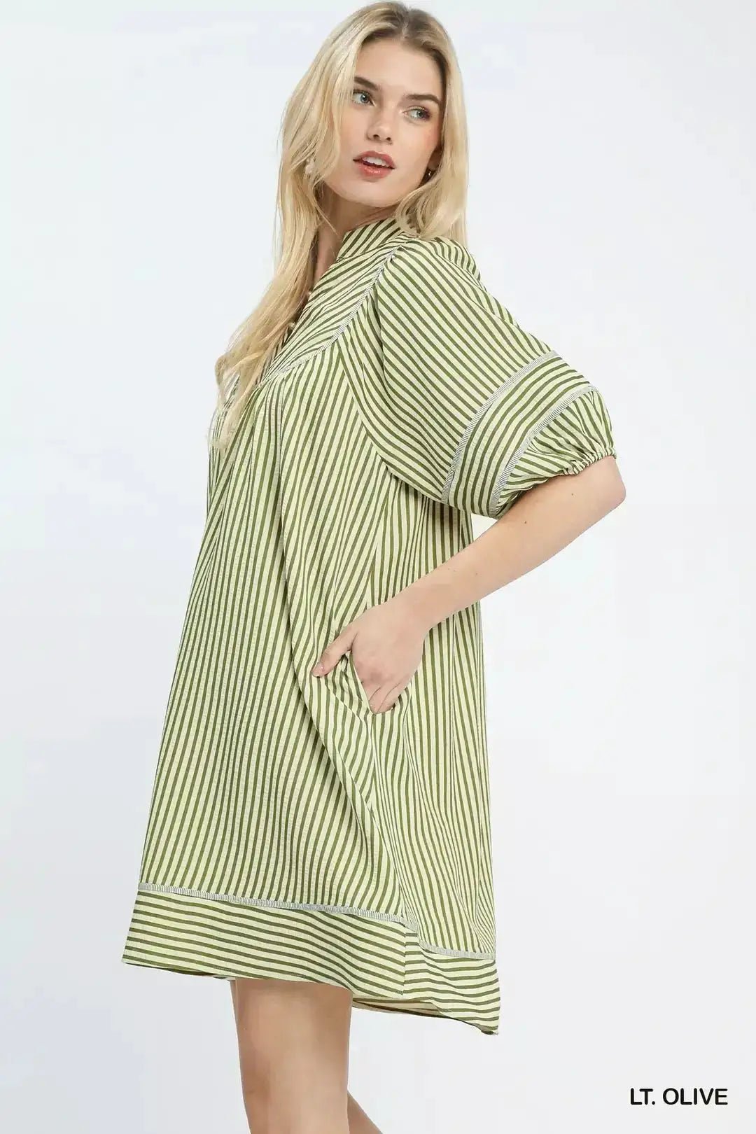 Umgee Striped Puff Sleeve Shift Dress - Fritsch & Co.