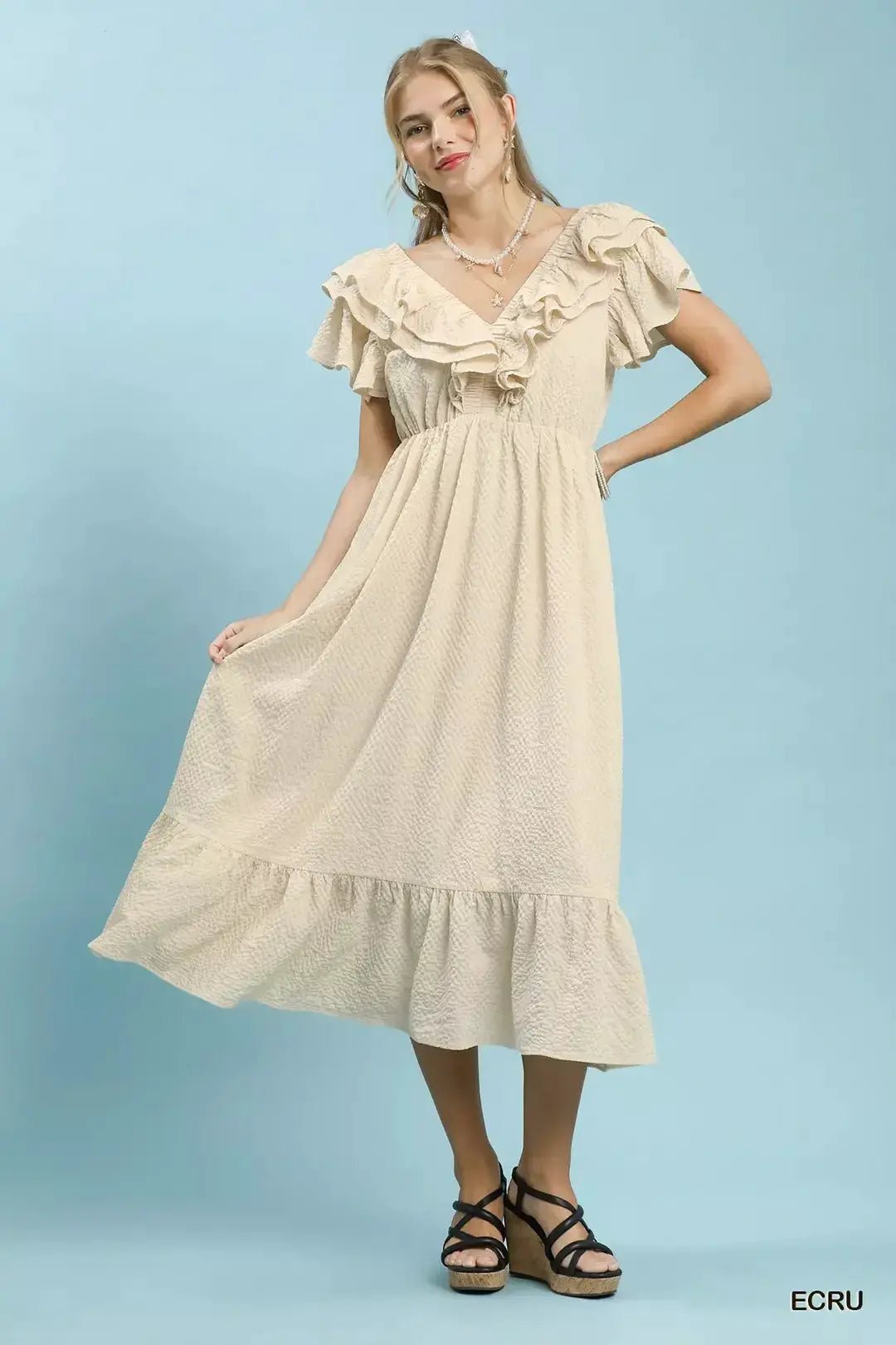 Umgee Textured Ruffle Midi Dress - Fritsch & Co.