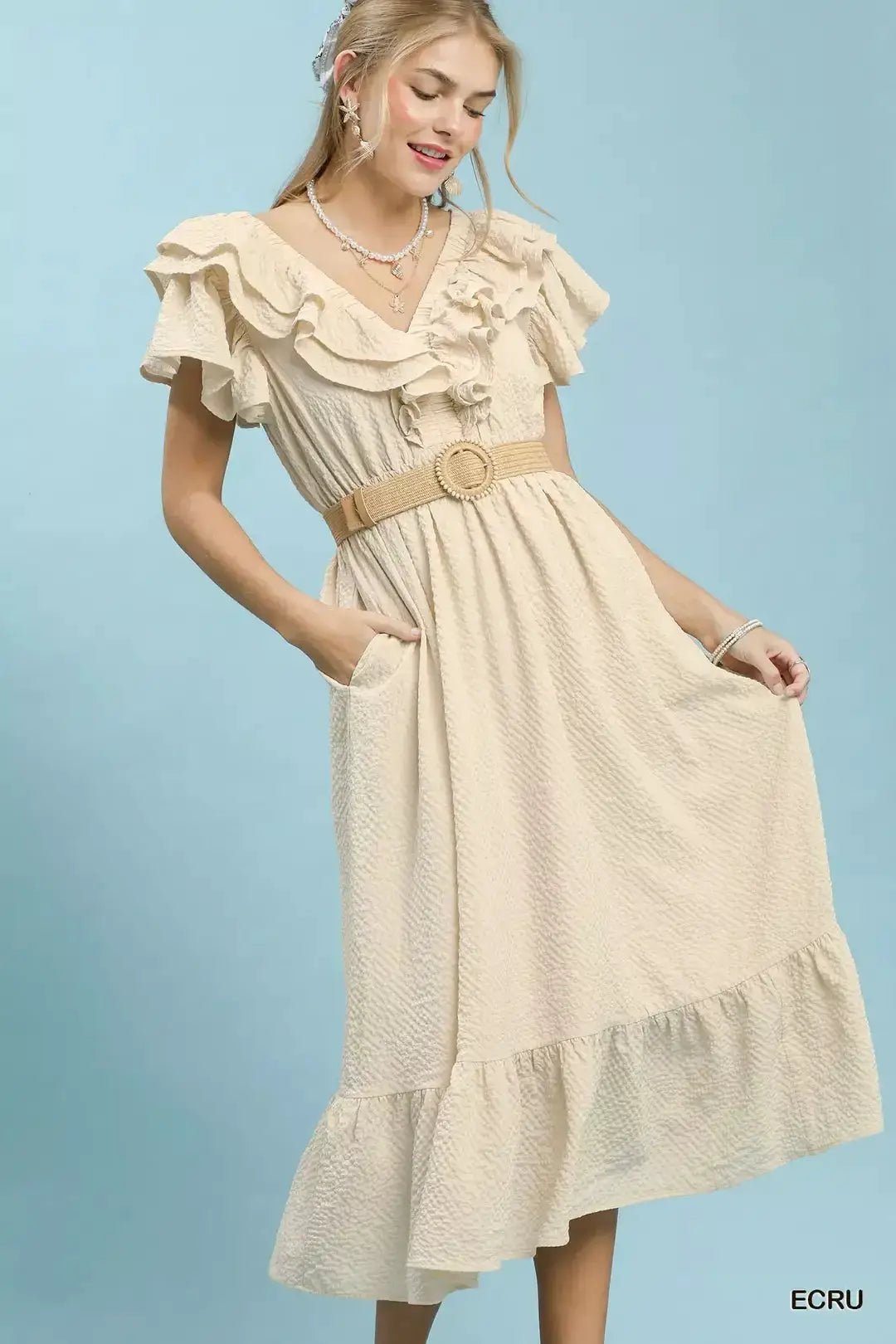 Umgee Textured Ruffle Midi Dress - Fritsch & Co.