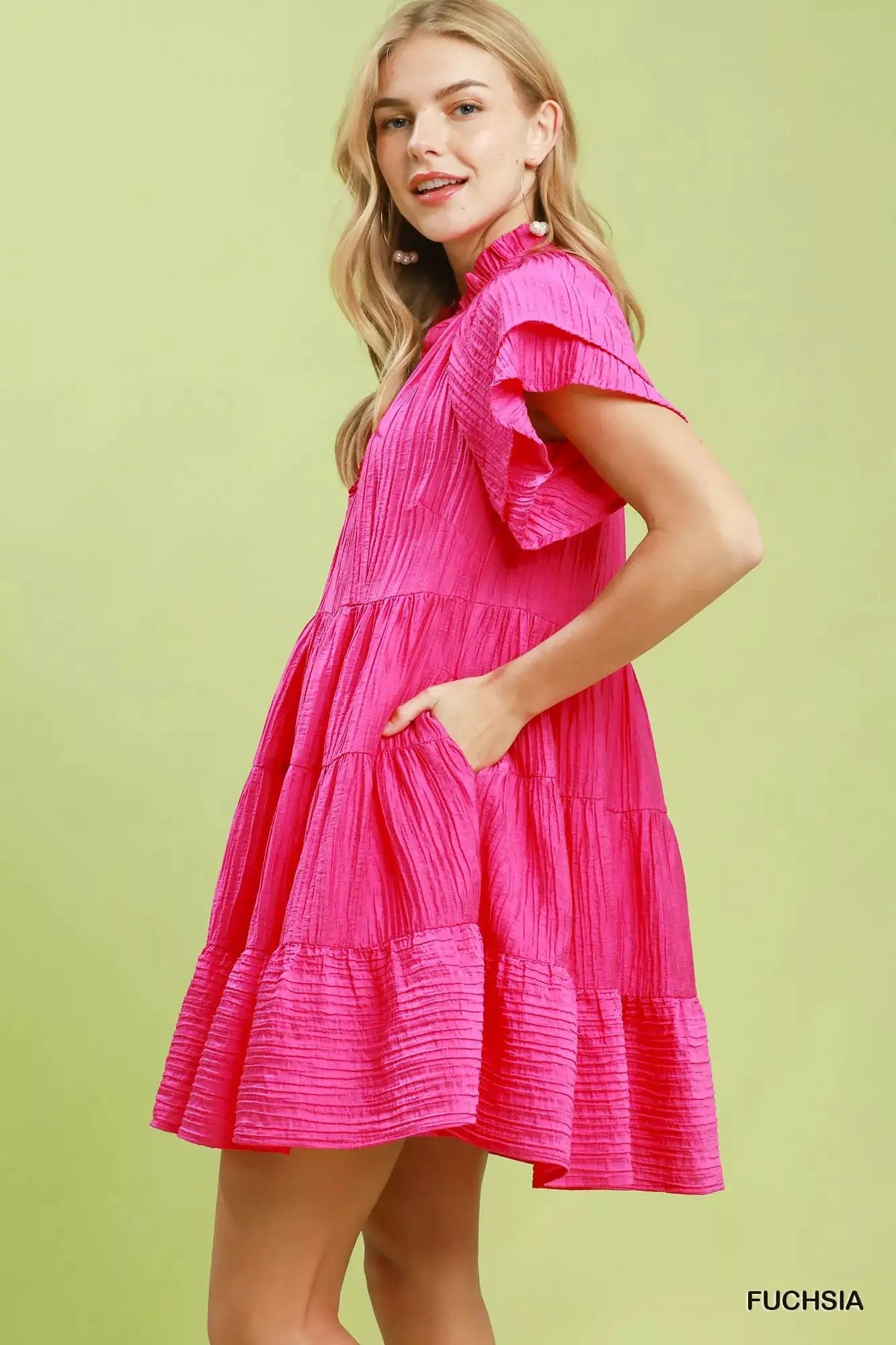 Umgee Tiered Ruffle Sleeve Textured Mini Dress - Fritsch & Co.