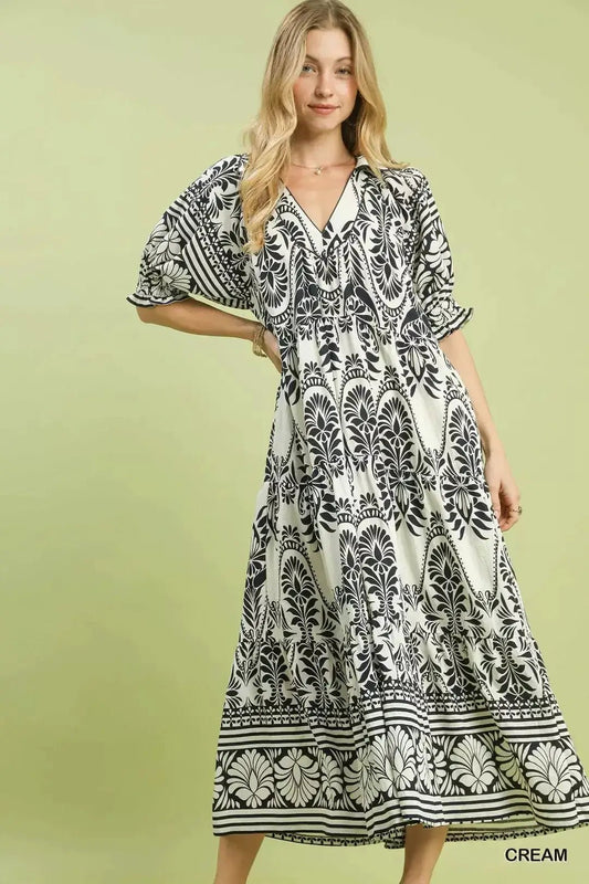 Umgee Two tone Border Print Midi Dress - Fritsch & Co.