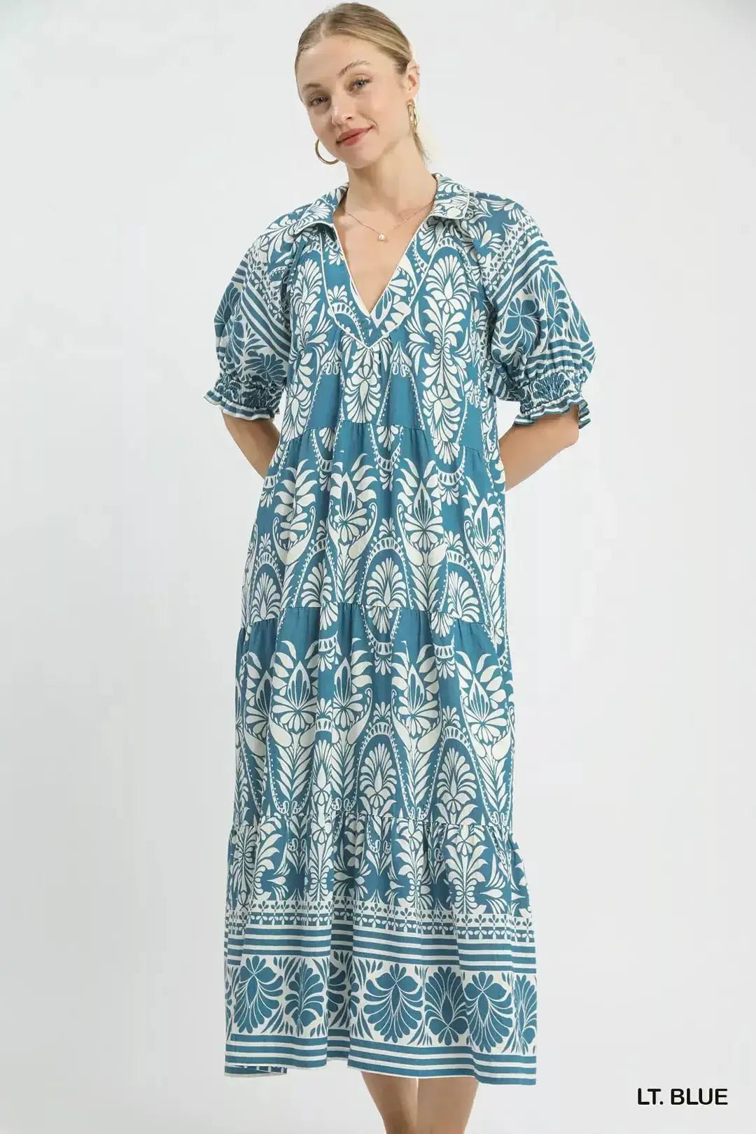 Umgee Two tone Border Print Midi Dress - Fritsch & Co.