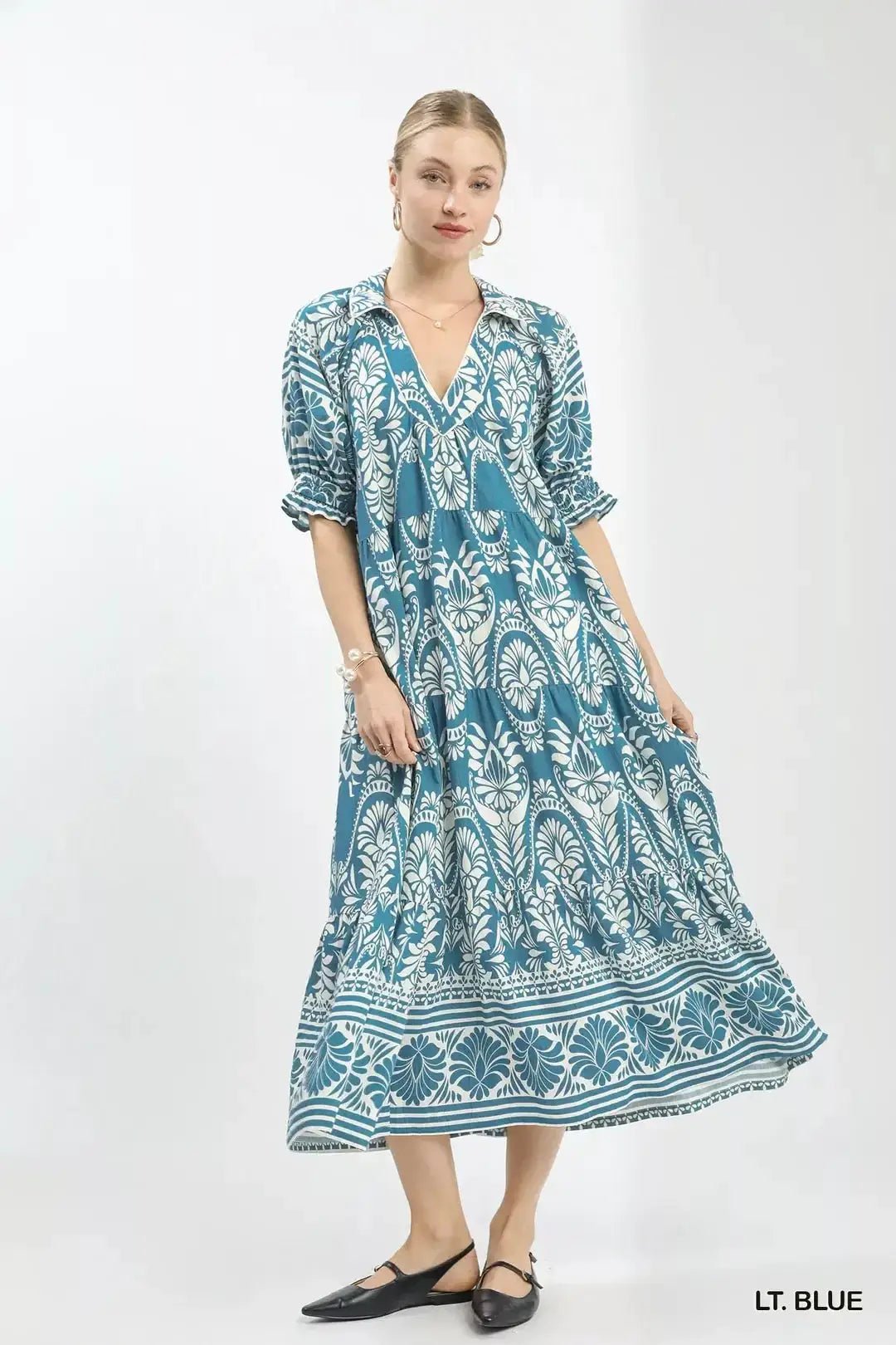 Umgee Two tone Border Print Midi Dress - Fritsch & Co.