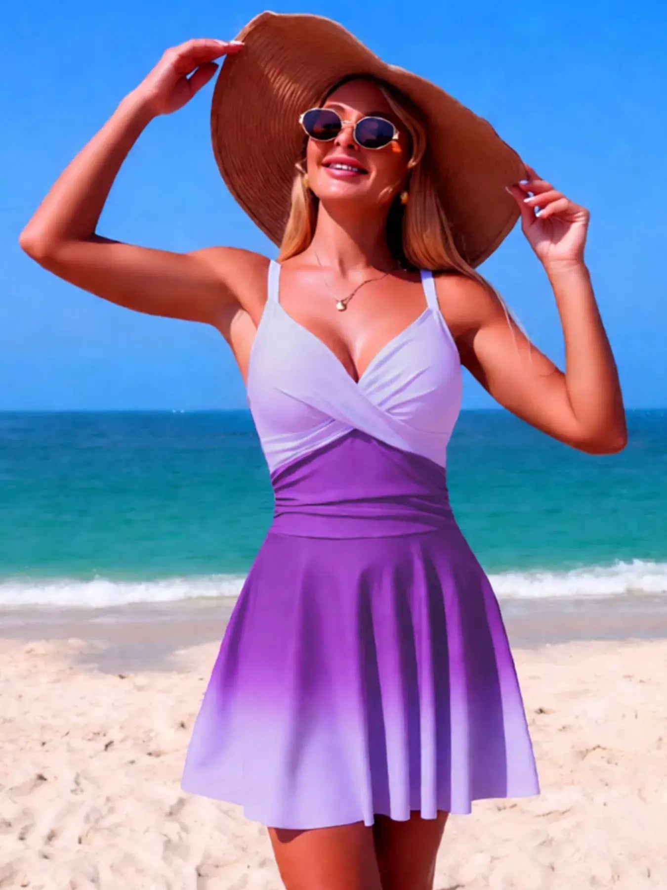 V Neck Gradient One Piece Swimsuit With Removable Padding - Fritsch & Co.