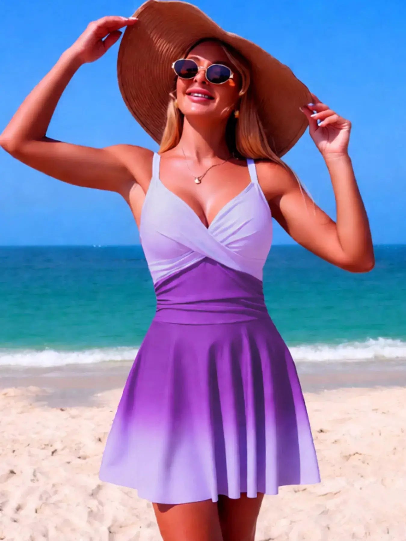 V Neck Gradient One Piece Swimsuit With Removable Padding - Fritsch & Co.