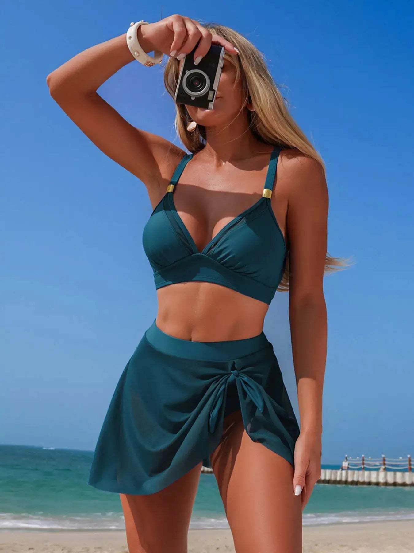 V Neck High Waist Swimsuit Set With Removable Padding Underwire - Fritsch & Co.