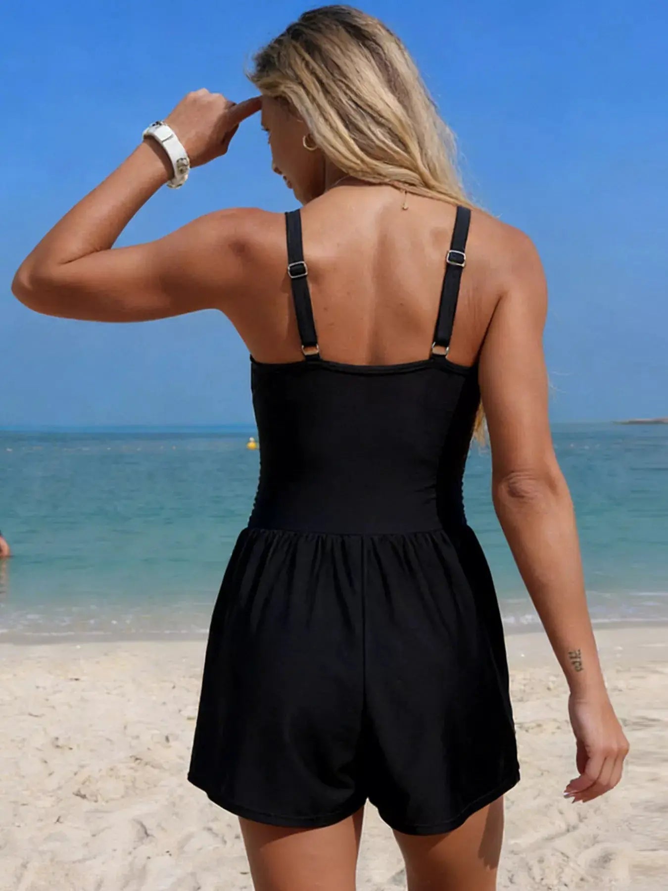 V - Neck Pocketed One - Piece Swimsuit With Removable Padding - Fritsch & Co.