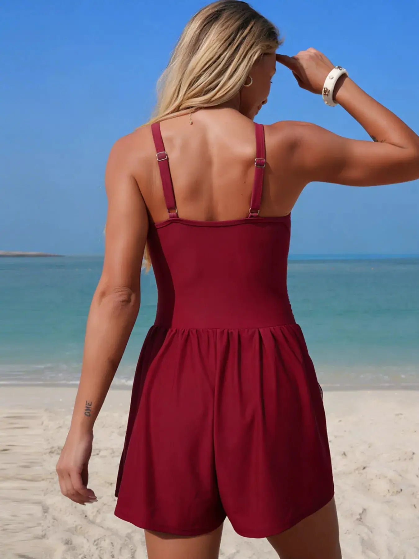 V - Neck Pocketed One - Piece Swimsuit With Removable Padding - Fritsch & Co.