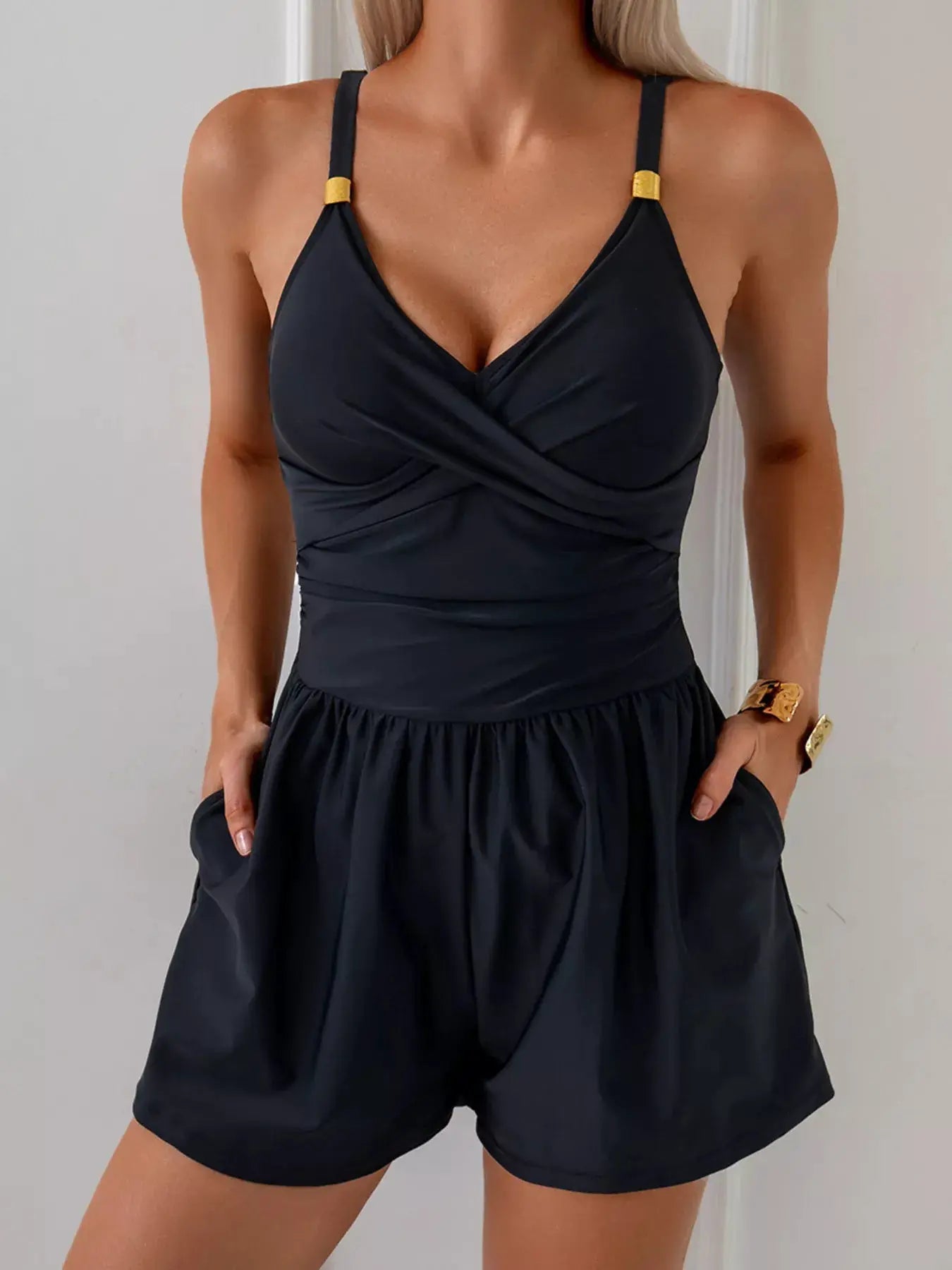 V - Neck Spaghetti Strap One - Piece Swimsuit With Pockets - Fritsch & Co.