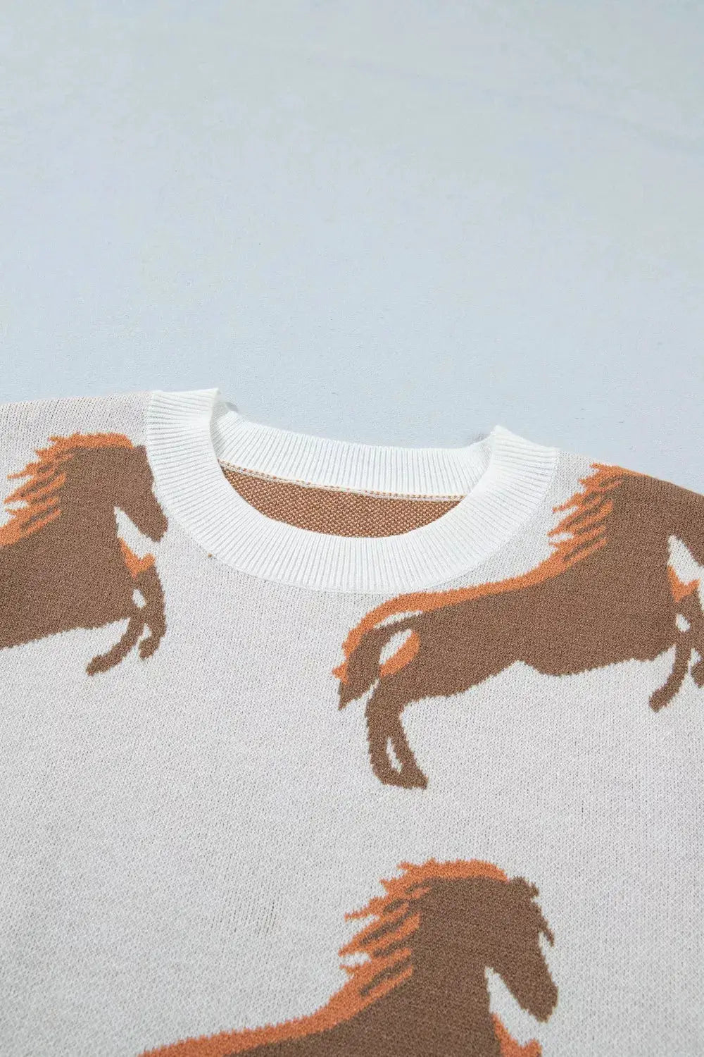 Western Horse Print Short Puff Sleeve Knit Sweater - Fritsch & Co.