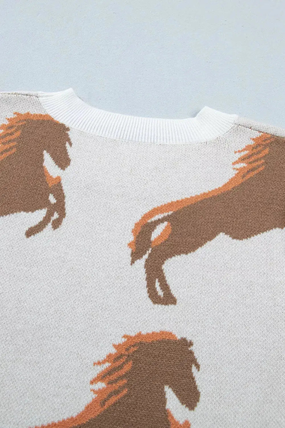 Western Horse Print Short Puff Sleeve Knit Sweater - Fritsch & Co.