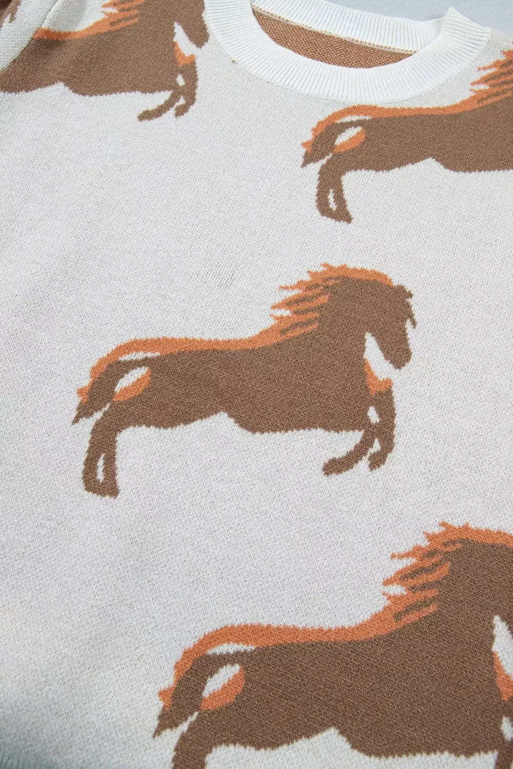 Western Horse Print Short Puff Sleeve Knit Sweater - Fritsch & Co.
