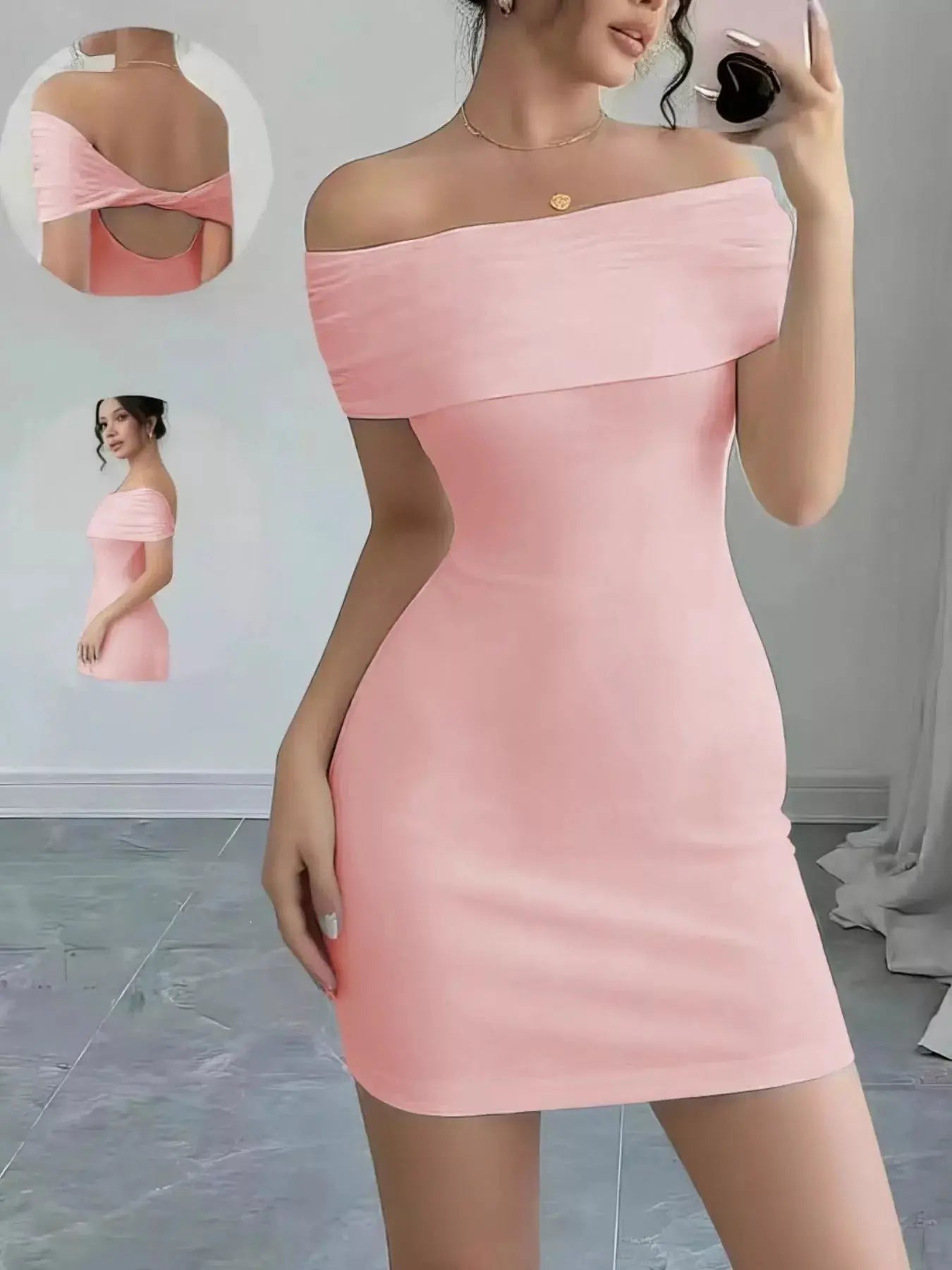White Off Shoulder Bodycon Mini Dress Backless Polyester - Fritsch & Co.
