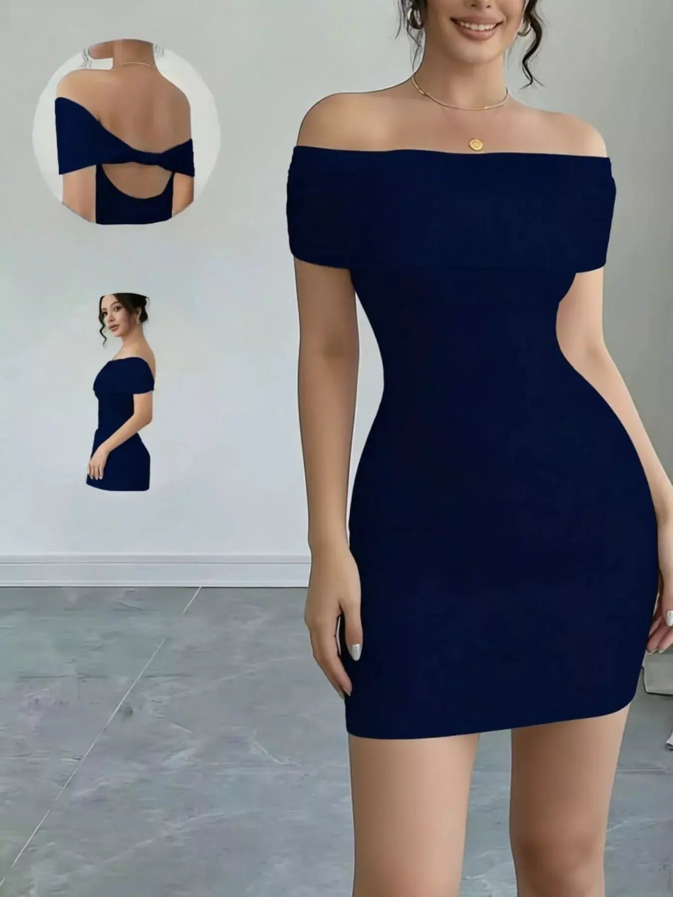 White Off Shoulder Bodycon Mini Dress Backless Polyester - Fritsch & Co.
