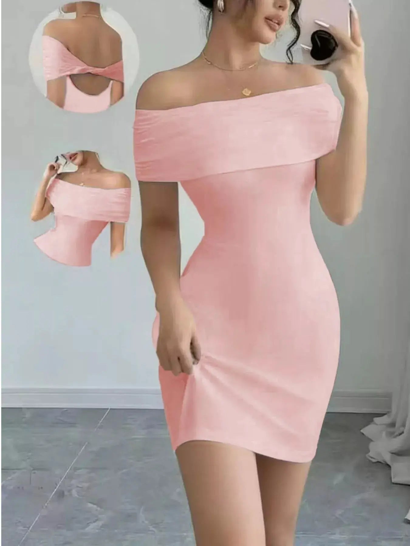 White Off Shoulder Bodycon Mini Dress Backless Polyester - Fritsch & Co.