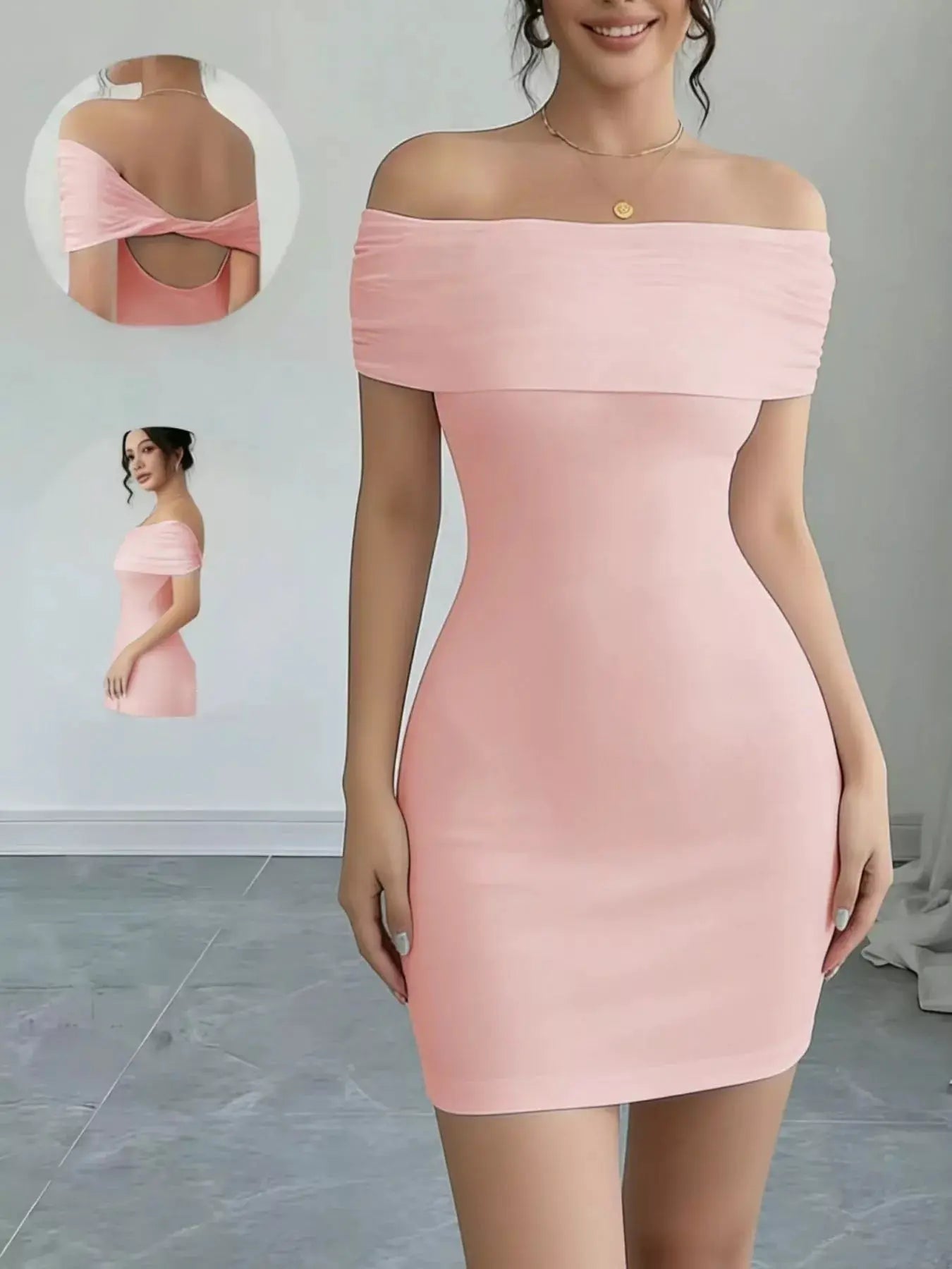 White Off Shoulder Bodycon Mini Dress Backless Polyester - Fritsch & Co.