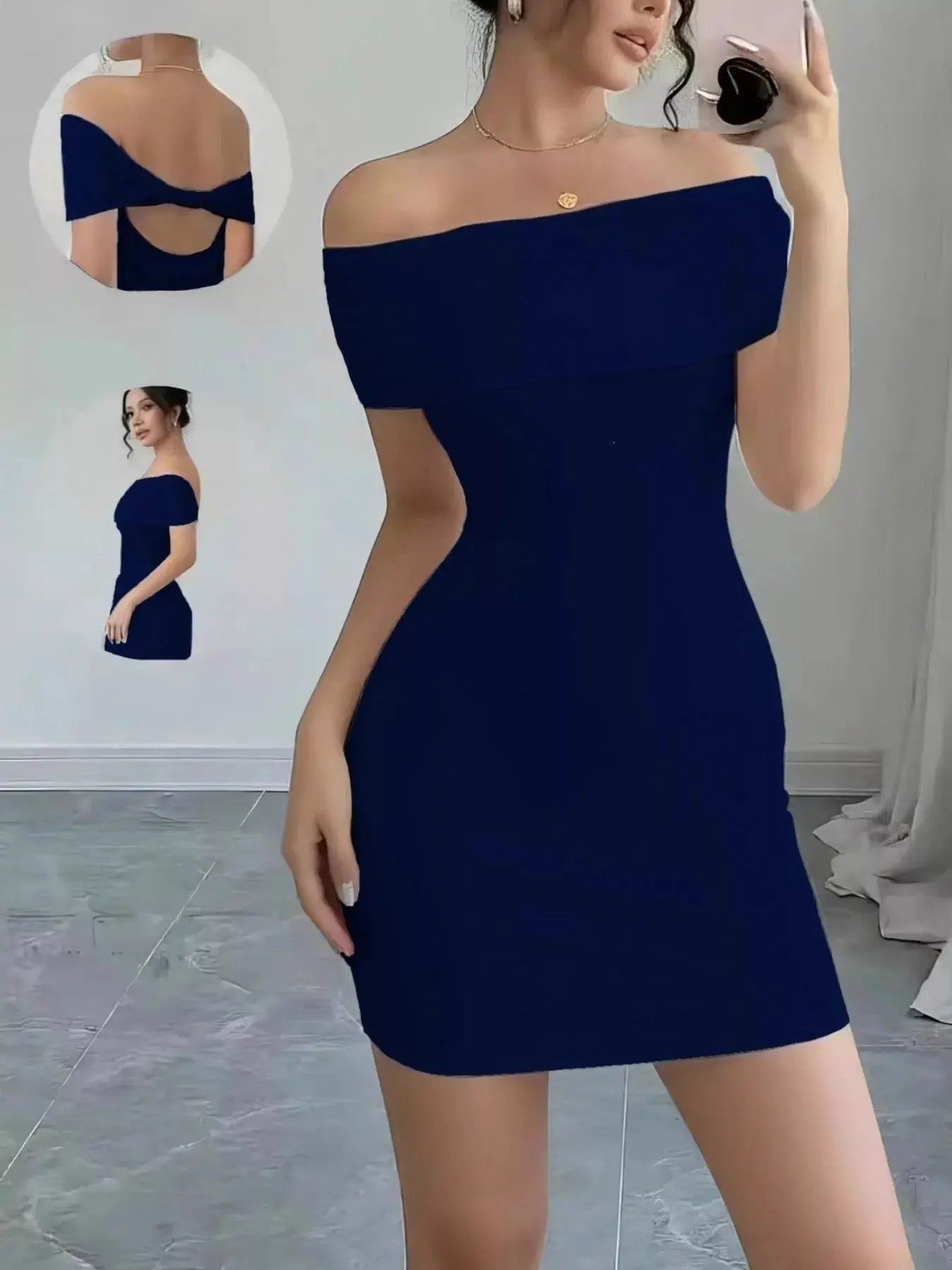 White Off Shoulder Bodycon Mini Dress Backless Polyester - Fritsch & Co.