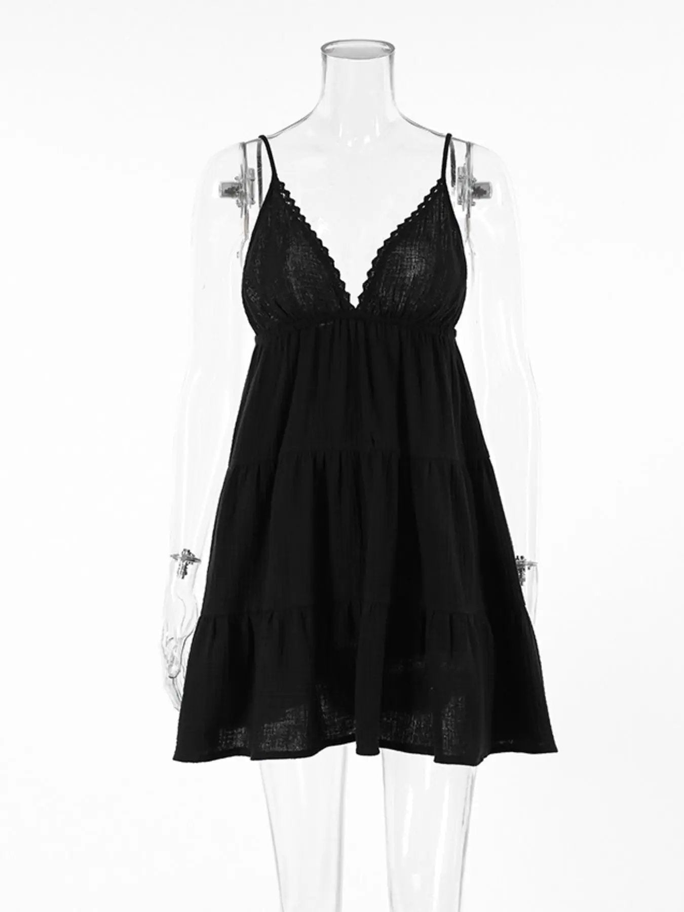 White V Neck Tiered Mini Dress 100% Cotton Summer Style - Fritsch & Co.