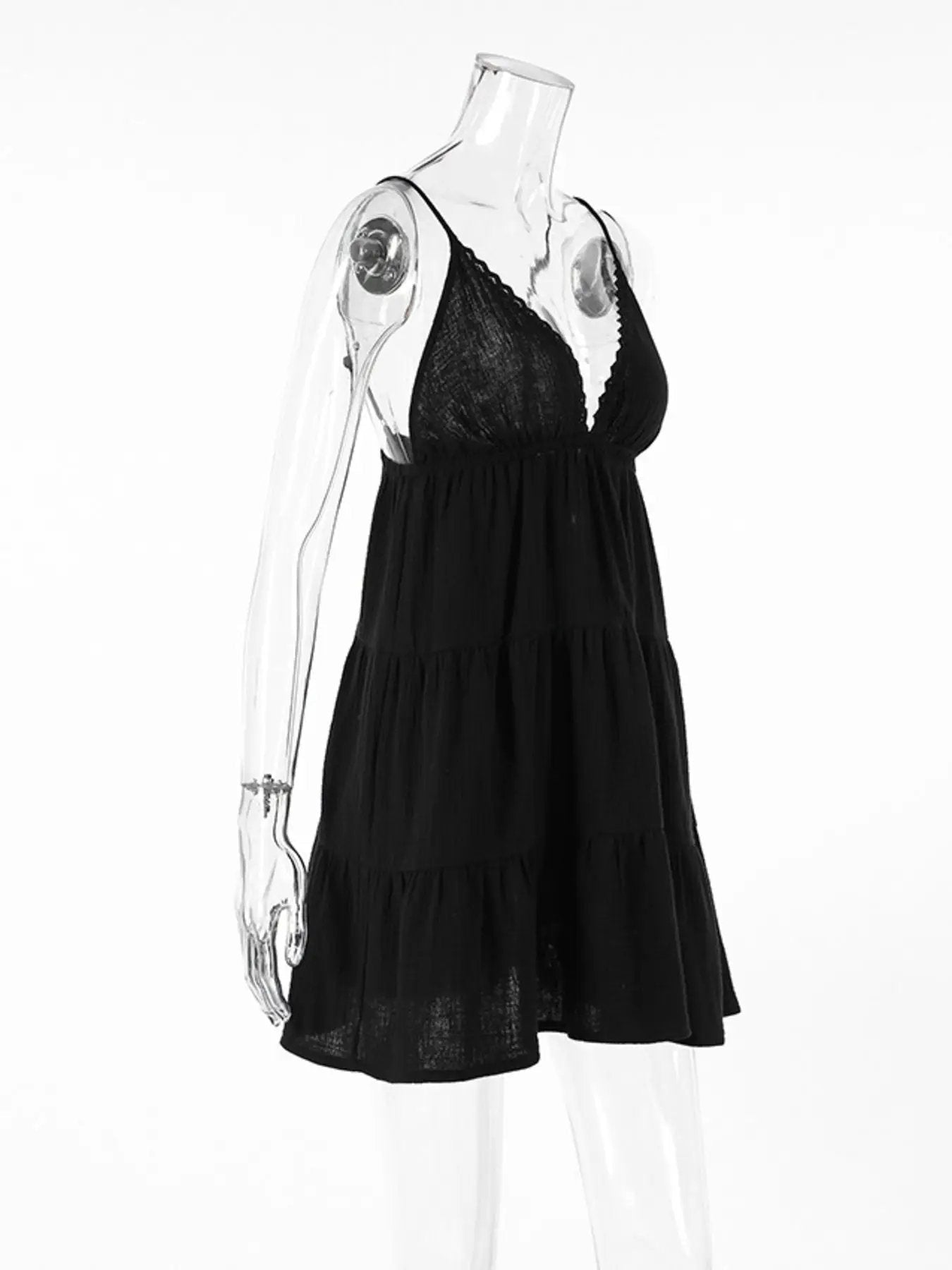 White V Neck Tiered Mini Dress 100% Cotton Summer Style - Fritsch & Co.