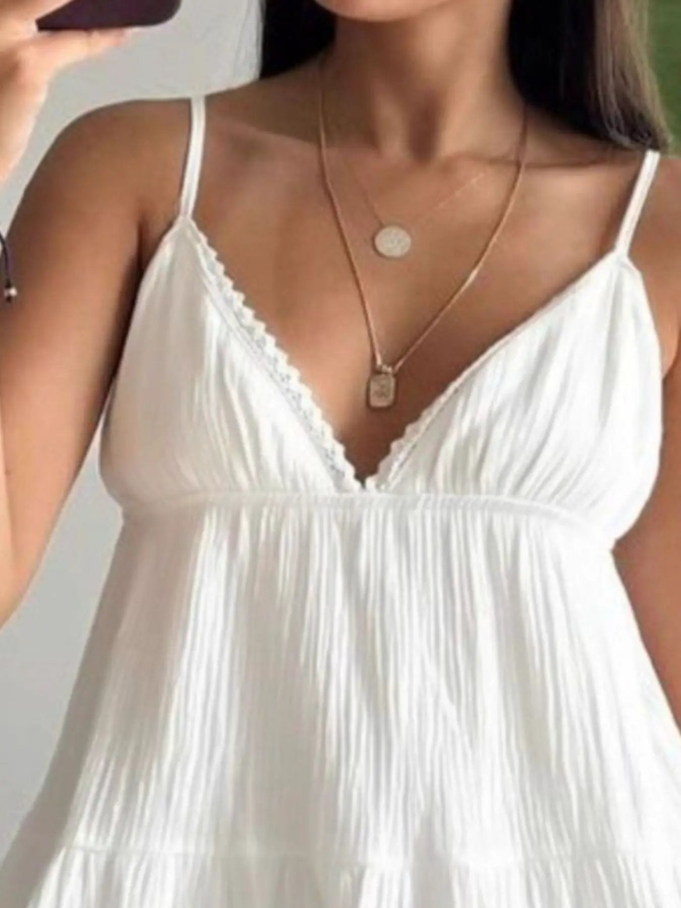 White V Neck Tiered Mini Dress 100% Cotton Summer Style - Fritsch & Co.