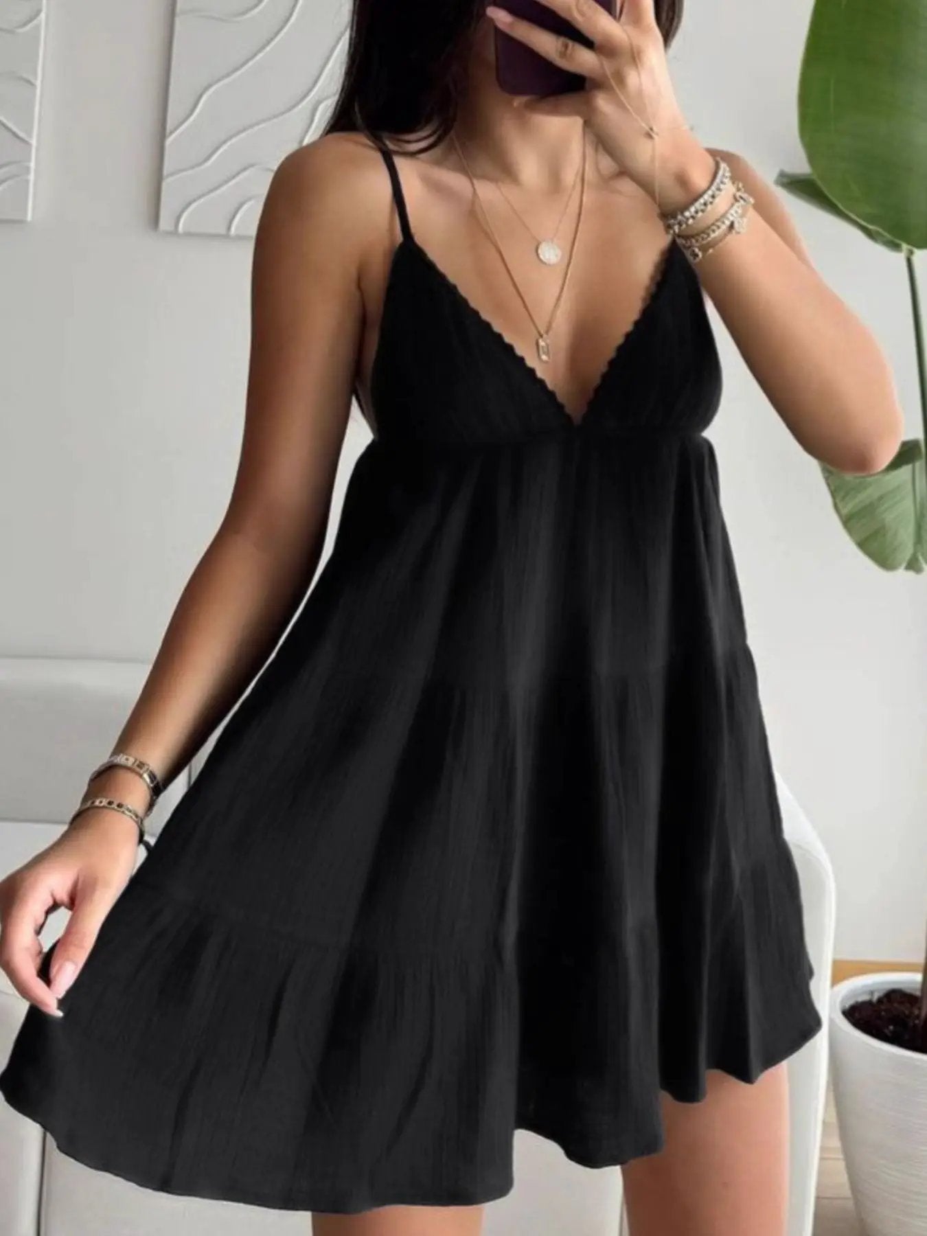 White V Neck Tiered Mini Dress 100% Cotton Summer Style - Fritsch & Co.