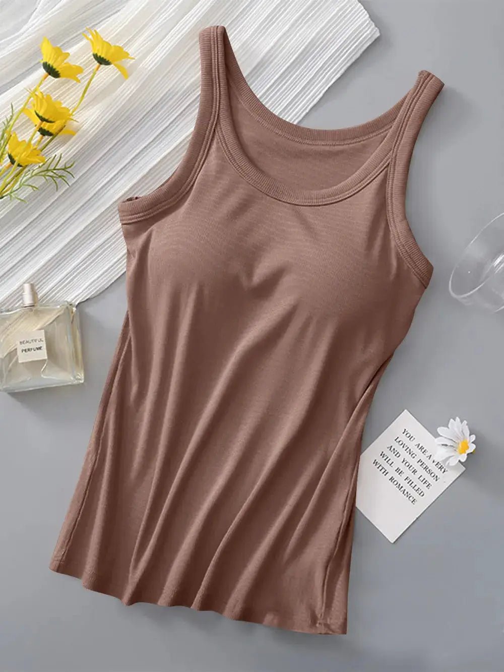 Women's Round Neck Tank Top With Built In Bra Basic Style Casual - Fritsch & Co.