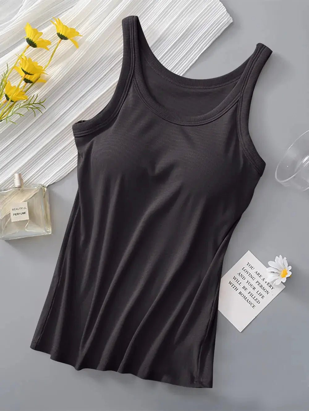 Women's Round Neck Tank Top With Built In Bra Basic Style Casual - Fritsch & Co.