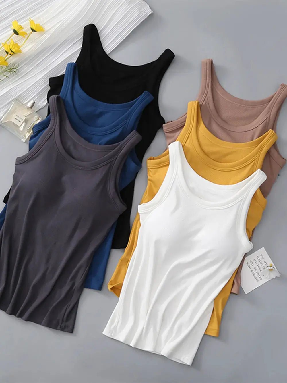 Women's Round Neck Tank Top With Built In Bra Basic Style Casual - Fritsch & Co.
