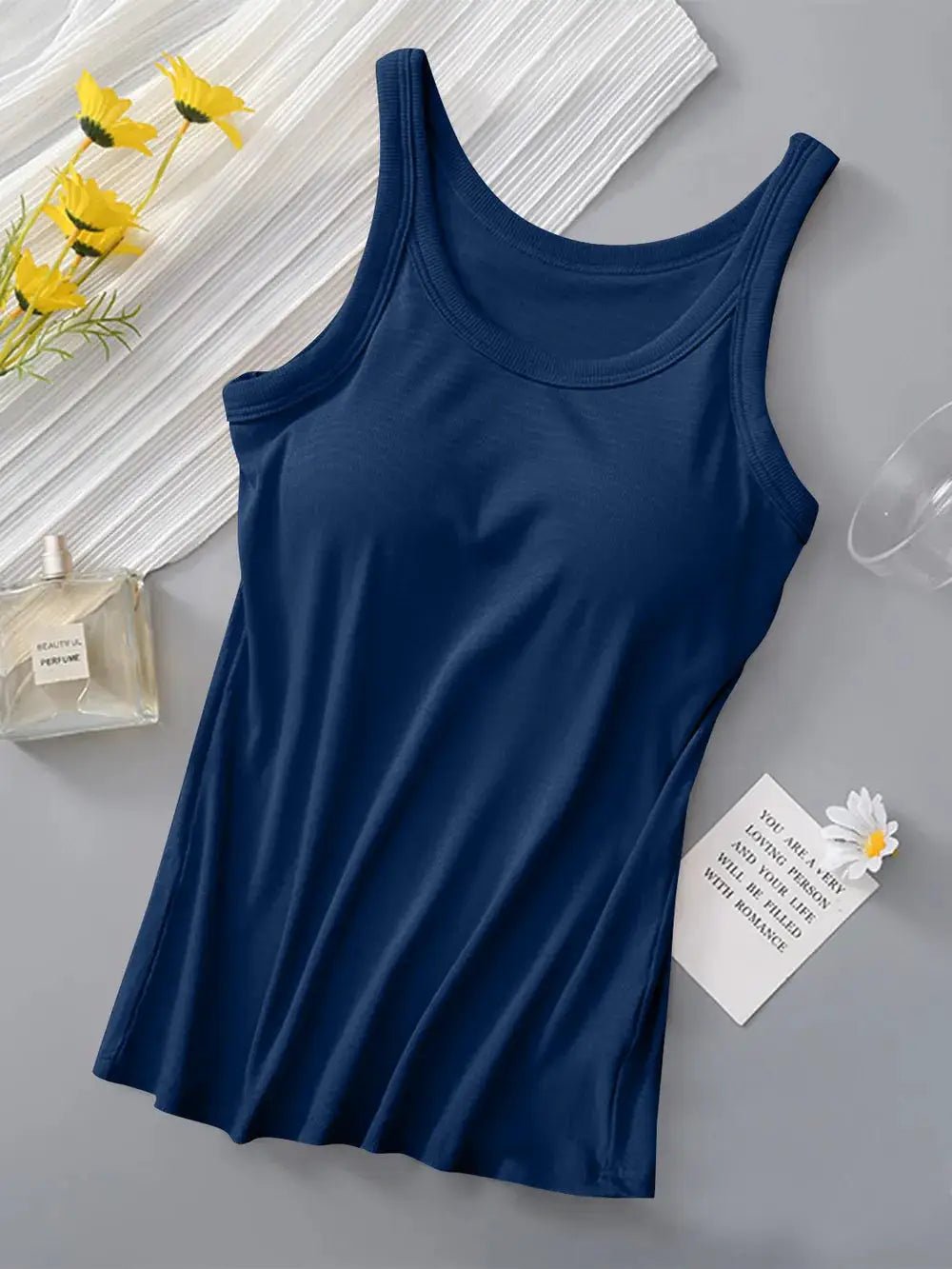 Women's Round Neck Tank Top With Built In Bra Basic Style Casual - Fritsch & Co.