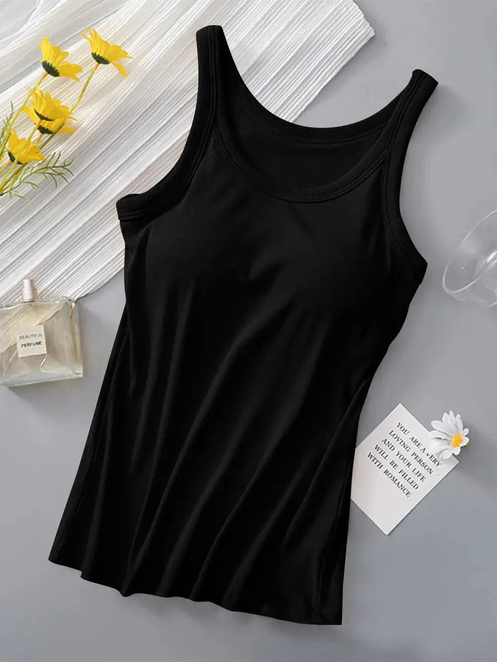 Women's Round Neck Tank Top With Built In Bra Basic Style Casual - Fritsch & Co.
