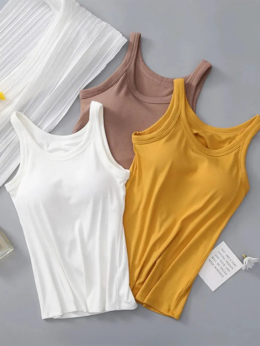 Women's Round Neck Tank Top With Built In Bra Basic Style Casual - Fritsch & Co.