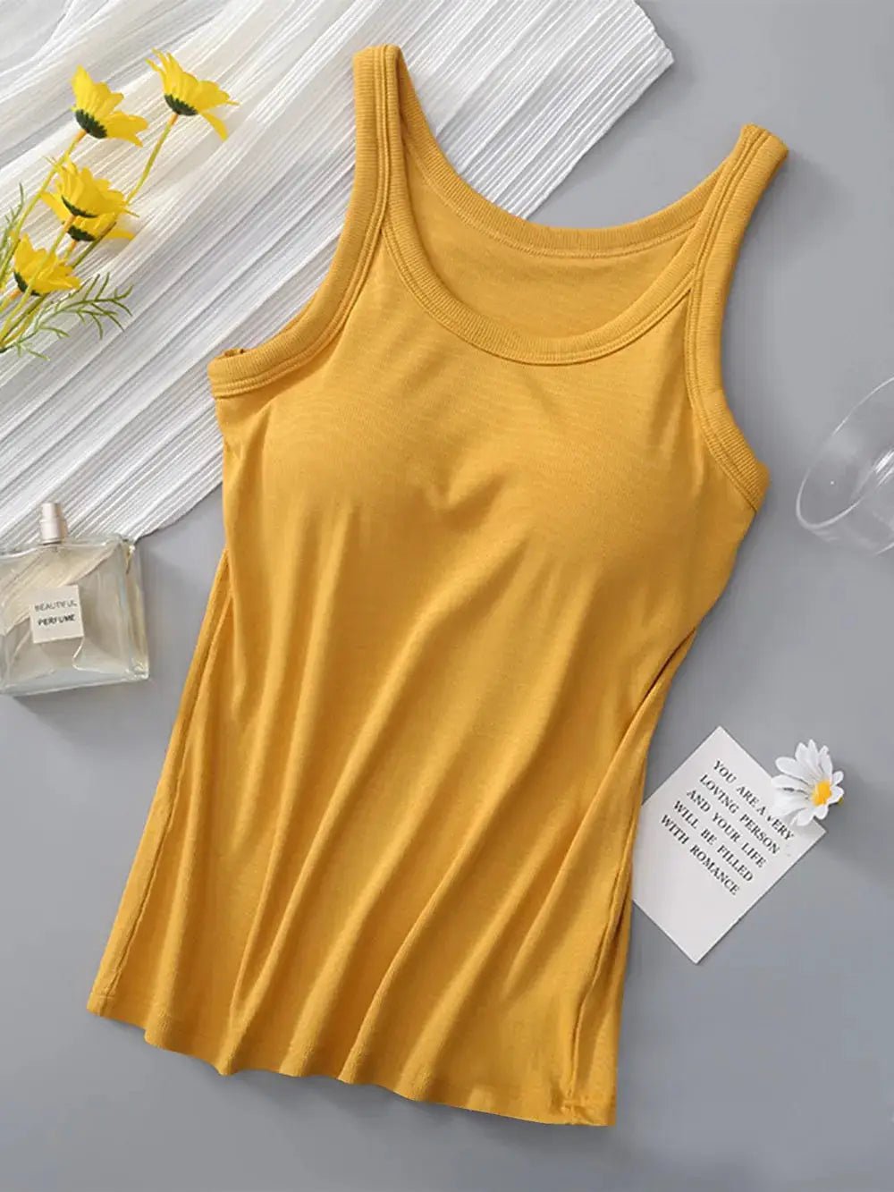 Women's Round Neck Tank Top With Built In Bra Basic Style Casual - Fritsch & Co.