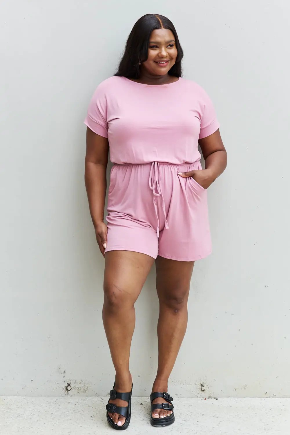 Zenana Chilled Out Full Size Short Sleeve Romper Light Carnation Pink - Fritsch & Co.