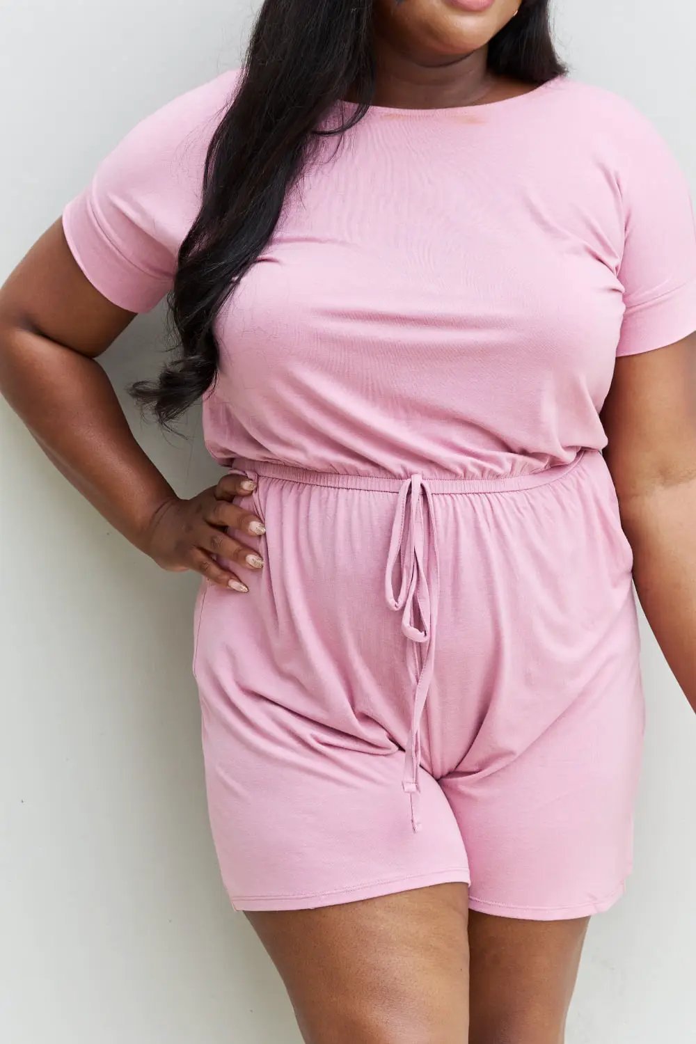 Zenana Chilled Out Full Size Short Sleeve Romper Light Carnation Pink - Fritsch & Co.