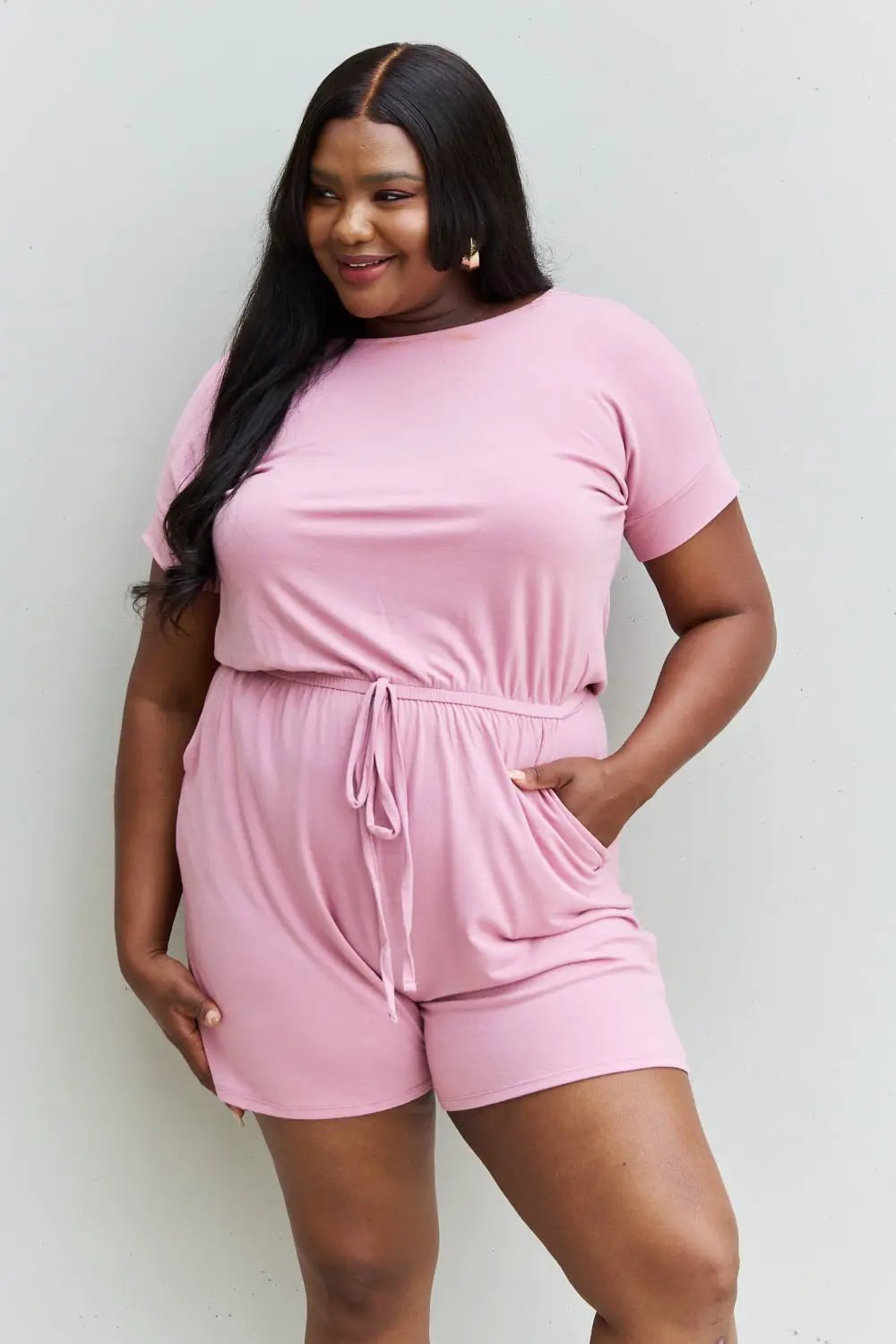 Zenana Chilled Out Full Size Short Sleeve Romper Light Carnation Pink - Fritsch & Co.