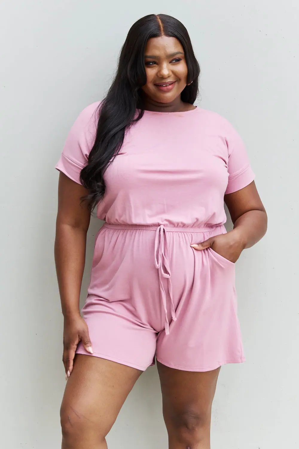 Zenana Chilled Out Full Size Short Sleeve Romper Light Carnation Pink - Fritsch & Co.