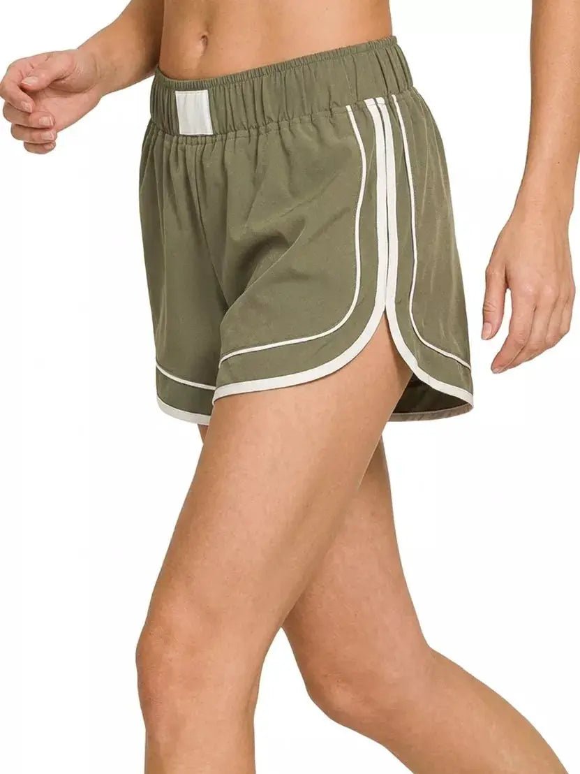Zenana Olive Green Lined Dolphin Shorts For Women Soft Woven Fabric - Fritsch & Co.